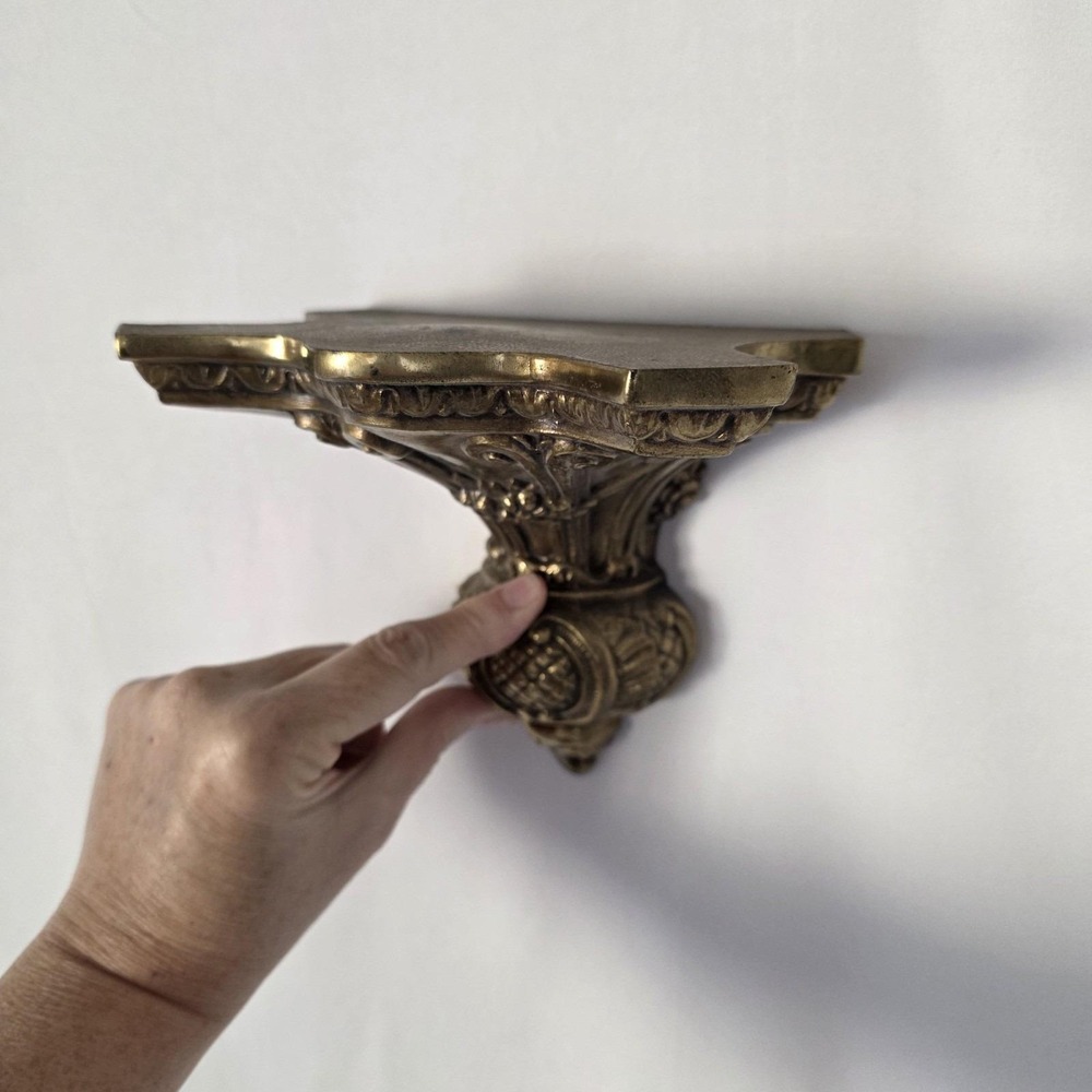 Pair of 2 Vintage Ornate Gilded Brass Wall Sconce Shelves MCM Hollywood Regency - Picture 11 of 14